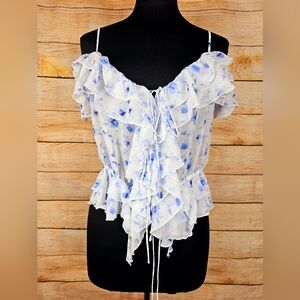 Elodie Floral Ruffled Off Shoulder Top Size Large